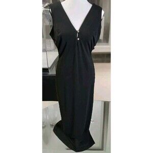 Mark & John Vintage Maxi Dress Black Sz 14 Sleeveless V Neck Diamond Back Slit